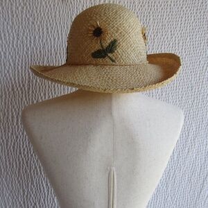 Scala Collection Women’s Straw Raffia Sun Hat one size Woven 3D Sunflower